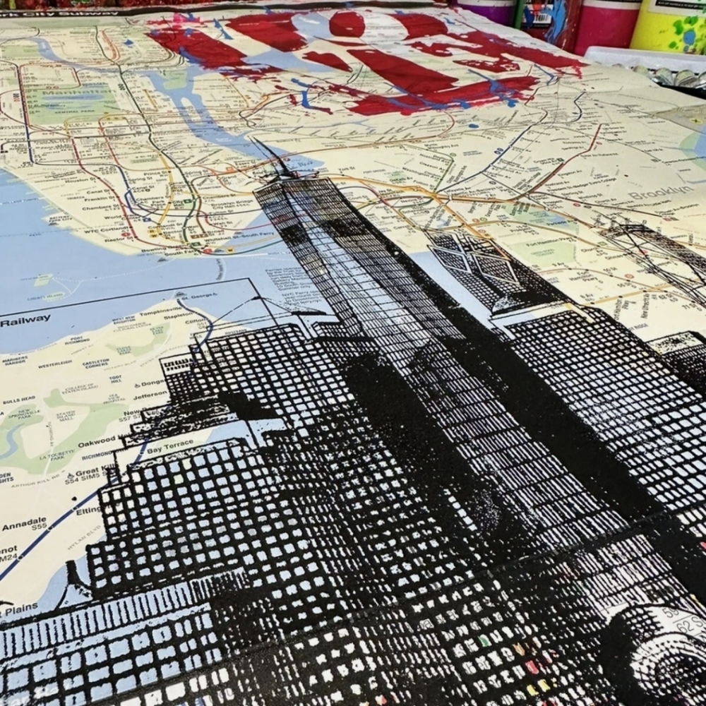 ❤ Handpainted I LOVE New York Skyline Acrylic Paint Artwork on a NYC Subway Map - Picture 5 of 11